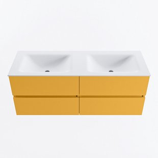 MONDIAZ VICA 130cm badmeubel onderkast Ocher 4 lades. Wastafel CLOUD dubbel zonder kraangat, kleur Talc.