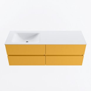 MONDIAZ VICA 140cm badmeubel onderkast Ocher 4 lades. Wastafel CLOUD links 1 kraangat, kleur Talc.