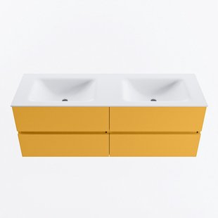 MONDIAZ VICA 140cm badmeubel onderkast Ocher 4 lades. Wastafel CLOUD dubbel 2 kraangaten, kleur Talc.