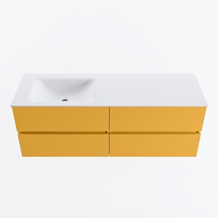 MONDIAZ VICA 140cm badmeubel onderkast Ocher 4 lades. Wastafel CLOUD links zonder kraangat, kleur Talc.