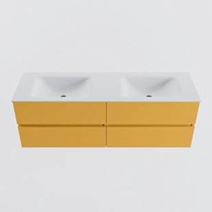 MONDIAZ VICA 150cm badmeubel onderkast Ocher 4 lades. Wastafel CLOUD dubbel 2 kraangaten, kleur Talc.