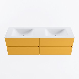 MONDIAZ VICA 150cm badmeubel onderkast Ocher 4 lades. Wastafel CLOUD dubbel zonder kraangat, kleur Talc.