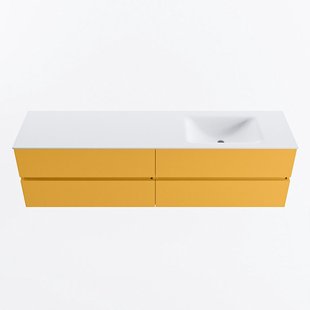 MONDIAZ VICA 180cm badmeubel onderkast Ocher 4 lades. Wastafel CLOUD rechts 1 kraangat, kleur Talc.