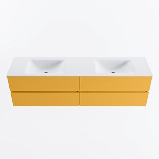 MONDIAZ VICA 180cm badmeubel onderkast Ocher 4 lades. Wastafel CLOUD dubbel 2 kraangaten, kleur Talc.