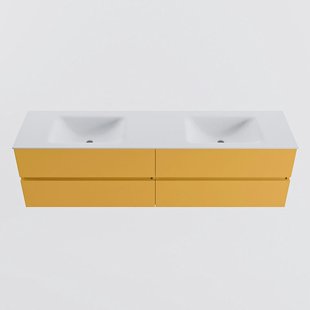 MONDIAZ VICA 180cm badmeubel onderkast Ocher 4 lades. Wastafel CLOUD dubbel zonder kraangat, kleur Talc.