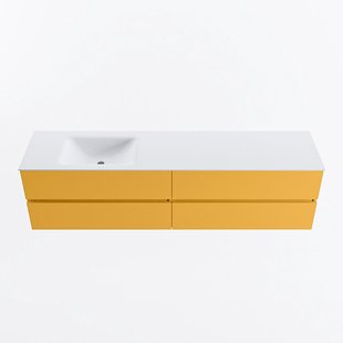 MONDIAZ VICA 190cm badmeubel onderkast Ocher 4 lades. Wastafel CLOUD links zonder kraangat, kleur Talc.