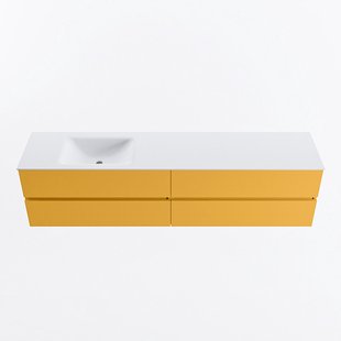 MONDIAZ VICA 200cm badmeubel onderkast Ocher 4 lades. Wastafel CLOUD links 1 kraangat, kleur Talc.