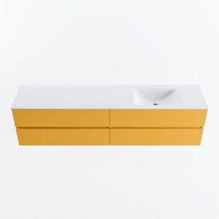 MONDIAZ VICA 200cm badmeubel onderkast Ocher 4 lades. Wastafel CLOUD rechts zonder kraangat, kleur Talc.