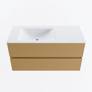 MONDIAZ VICA 100cm badmeubel onderkast Oro 2 lades. Wastafel CLOUD links 1 kraangat, kleur Talc.