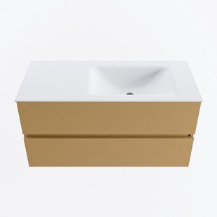 MONDIAZ VICA 100cm badmeubel onderkast Oro 2 lades. Wastafel CLOUD rechts 1 kraangat, kleur Talc.