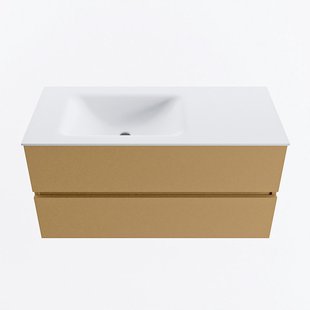 MONDIAZ VICA 100cm badmeubel onderkast Oro 2 lades. Wastafel CLOUD links zonder kraangat, kleur Talc.