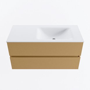 MONDIAZ VICA 100cm badmeubel onderkast Oro 2 lades. Wastafel CLOUD rechts zonder kraangat, kleur Talc.