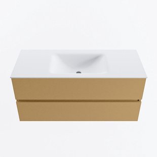 MONDIAZ VICA 110cm badmeubel onderkast Oro 2 lades. Wastafel CLOUD midden zonder kraangat, kleur Talc.