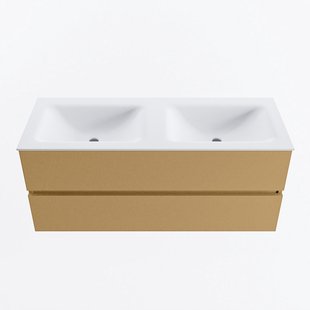 MONDIAZ VICA 120cm badmeubel onderkast Oro 2 lades. Wastafel CLOUD dubbel 2 kraangaten, kleur Talc.