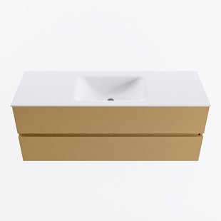 MONDIAZ VICA 130cm badmeubel onderkast Oro 2 lades. Wastafel CLOUD midden zonder kraangat, kleur Talc.