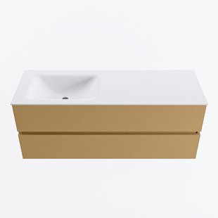 MONDIAZ VICA 130cm badmeubel onderkast Oro 2 lades. Wastafel CLOUD links zonder kraangat, kleur Talc.