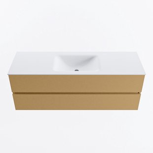 MONDIAZ VICA 140cm badmeubel onderkast Oro 2 lades. Wastafel CLOUD midden 1 kraangat, kleur Talc.