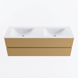 MONDIAZ VICA 140cm badmeubel onderkast Oro 2 lades. Wastafel CLOUD dubbel 2 kraangaten, kleur Talc.