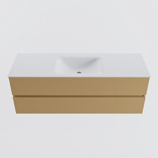 MONDIAZ VICA 140cm badmeubel onderkast Oro 2 lades. Wastafel CLOUD midden zonder kraangat, kleur Talc.