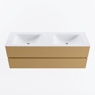 MONDIAZ VICA 140cm badmeubel onderkast Oro 2 lades. Wastafel CLOUD dubbel zonder kraangat, kleur Talc.