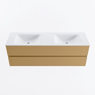 MONDIAZ VICA 150cm badmeubel onderkast Oro 2 lades. Wastafel CLOUD dubbel 2 kraangaten, kleur Talc.