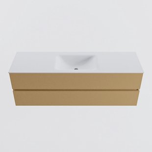 MONDIAZ VICA 150cm badmeubel onderkast Oro 2 lades. Wastafel CLOUD midden zonder kraangat, kleur Talc.