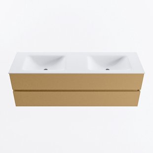 MONDIAZ VICA 150cm badmeubel onderkast Oro 2 lades. Wastafel CLOUD dubbel zonder kraangat, kleur Talc.