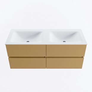 MONDIAZ VICA 120cm badmeubel onderkast Oro 4 lades. Wastafel CLOUD dubbel zonder kraangat, kleur Talc.