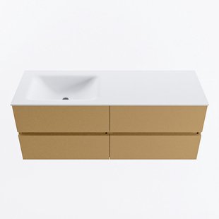 MONDIAZ VICA 130cm badmeubel onderkast Oro 4 lades. Wastafel CLOUD links 1 kraangat, kleur Talc.