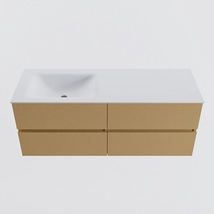MONDIAZ VICA 130cm badmeubel onderkast Oro 4 lades. Wastafel CLOUD links zonder kraangat, kleur Talc.