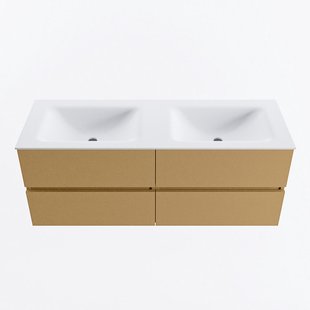 MONDIAZ VICA 130cm badmeubel onderkast Oro 4 lades. Wastafel CLOUD dubbel zonder kraangat, kleur Talc.