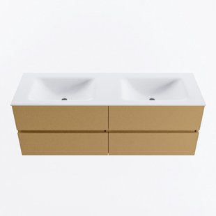 MONDIAZ VICA 140cm badmeubel onderkast Oro 4 lades. Wastafel CLOUD dubbel 2 kraangaten, kleur Talc.