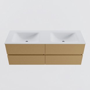 MONDIAZ VICA 140cm badmeubel onderkast Oro 4 lades. Wastafel CLOUD dubbel zonder kraangat, kleur Talc.