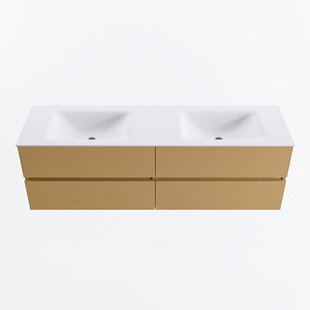 MONDIAZ VICA 160cm badmeubel onderkast Oro 4 lades. Wastafel CLOUD dubbel zonder kraangat, kleur Talc.