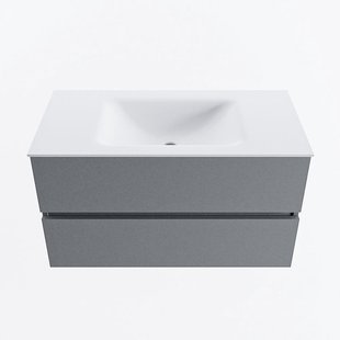 MONDIAZ VICA 90cm badmeubel onderkast Plata 2 lades. Wastafel CLOUD midden 1 kraangat, kleur Talc.