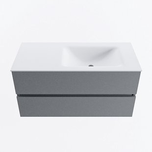 MONDIAZ VICA 100cm badmeubel onderkast Plata 2 lades. Wastafel CLOUD rechts zonder kraangat, kleur Talc.