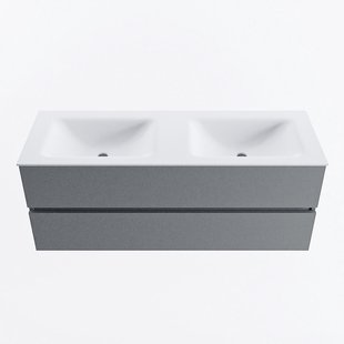 MONDIAZ VICA 130cm badmeubel onderkast Plata 2 lades. Wastafel CLOUD dubbel zonder kraangat, kleur Talc.