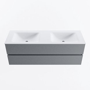 MONDIAZ VICA 140cm badmeubel onderkast Plata 2 lades. Wastafel CLOUD dubbel 2 kraangaten, kleur Talc.