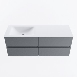 MONDIAZ VICA 130cm badmeubel onderkast Plata 4 lades. Wastafel CLOUD links 1 kraangat, kleur Talc.