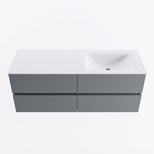 MONDIAZ VICA 130cm badmeubel onderkast Plata 4 lades. Wastafel CLOUD rechts 1 kraangat, kleur Talc.