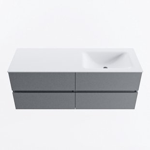 MONDIAZ VICA 130cm badmeubel onderkast Plata 4 lades. Wastafel CLOUD rechts zonder kraangat, kleur Talc.