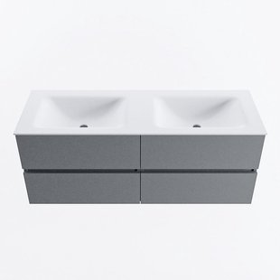 MONDIAZ VICA 130cm badmeubel onderkast Plata 4 lades. Wastafel CLOUD dubbel zonder kraangat, kleur Talc.