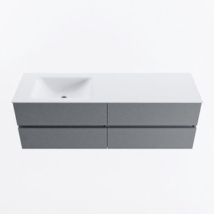 MONDIAZ VICA 150cm badmeubel onderkast Plata 4 lades. Wastafel CLOUD links zonder kraangat, kleur Talc.