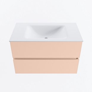 MONDIAZ VICA 80cm badmeubel onderkast Rosee 2 lades. Wastafel CLOUD midden zonder kraangat, kleur Talc.