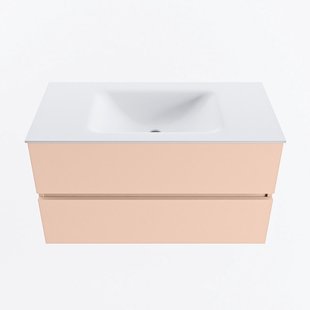 MONDIAZ VICA 90cm badmeubel onderkast Rosee 2 lades. Wastafel CLOUD midden 1 kraangat, kleur Talc.