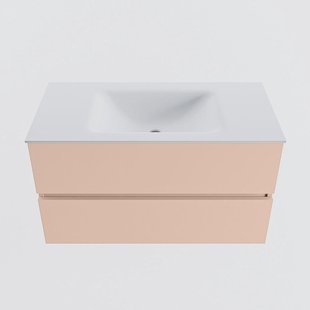 MONDIAZ VICA 90cm badmeubel onderkast Rosee 2 lades. Wastafel CLOUD midden zonder kraangat, kleur Talc.
