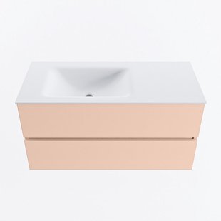 MONDIAZ VICA 100cm badmeubel onderkast Rosee 2 lades. Wastafel CLOUD links 1 kraangat, kleur Talc.