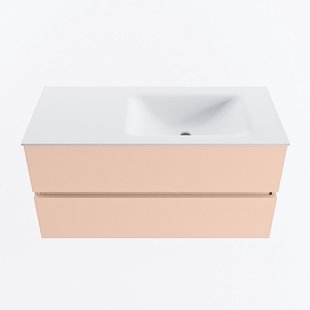 MONDIAZ VICA 100cm badmeubel onderkast Rosee 2 lades. Wastafel CLOUD rechts 1 kraangat, kleur Talc.