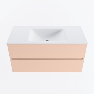 MONDIAZ VICA 100cm badmeubel onderkast Rosee 2 lades. Wastafel CLOUD midden zonder kraangat, kleur Talc.