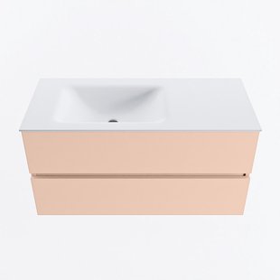 MONDIAZ VICA 100cm badmeubel onderkast Rosee 2 lades. Wastafel CLOUD links zonder kraangat, kleur Talc.